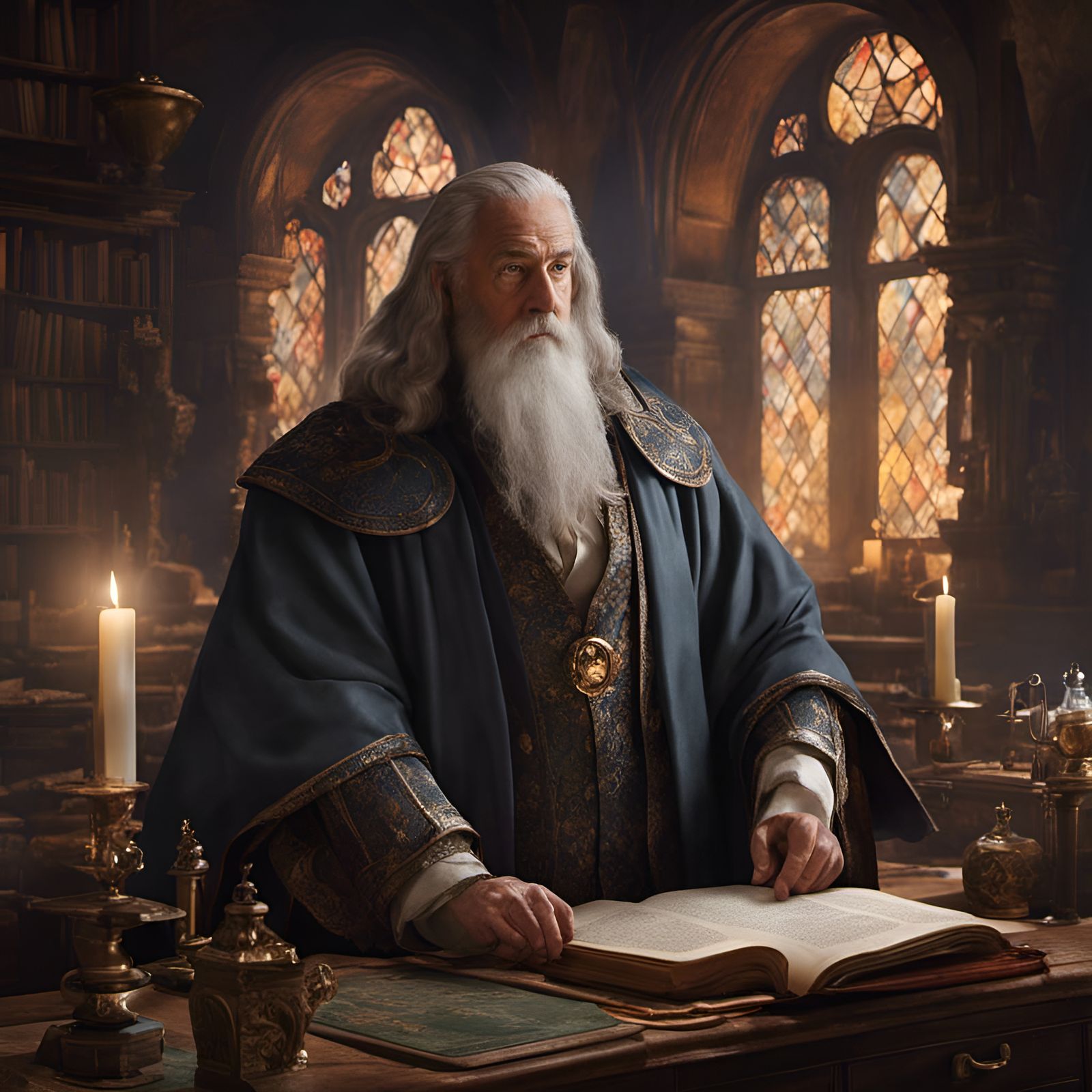 Arcanist in Library: Watercolor Painting by Hayao Miyazaki