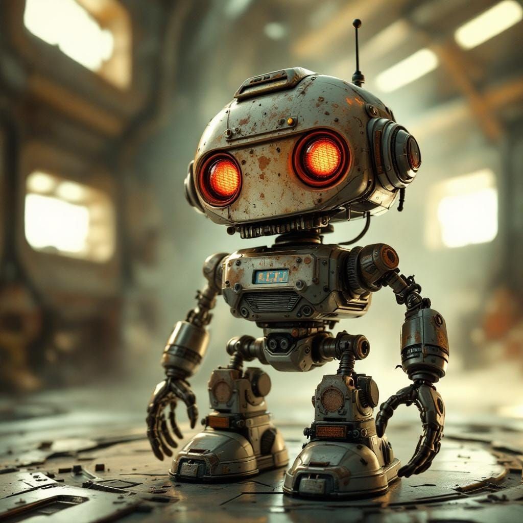 Vintage Wind-Up Robot on Space Station Deck