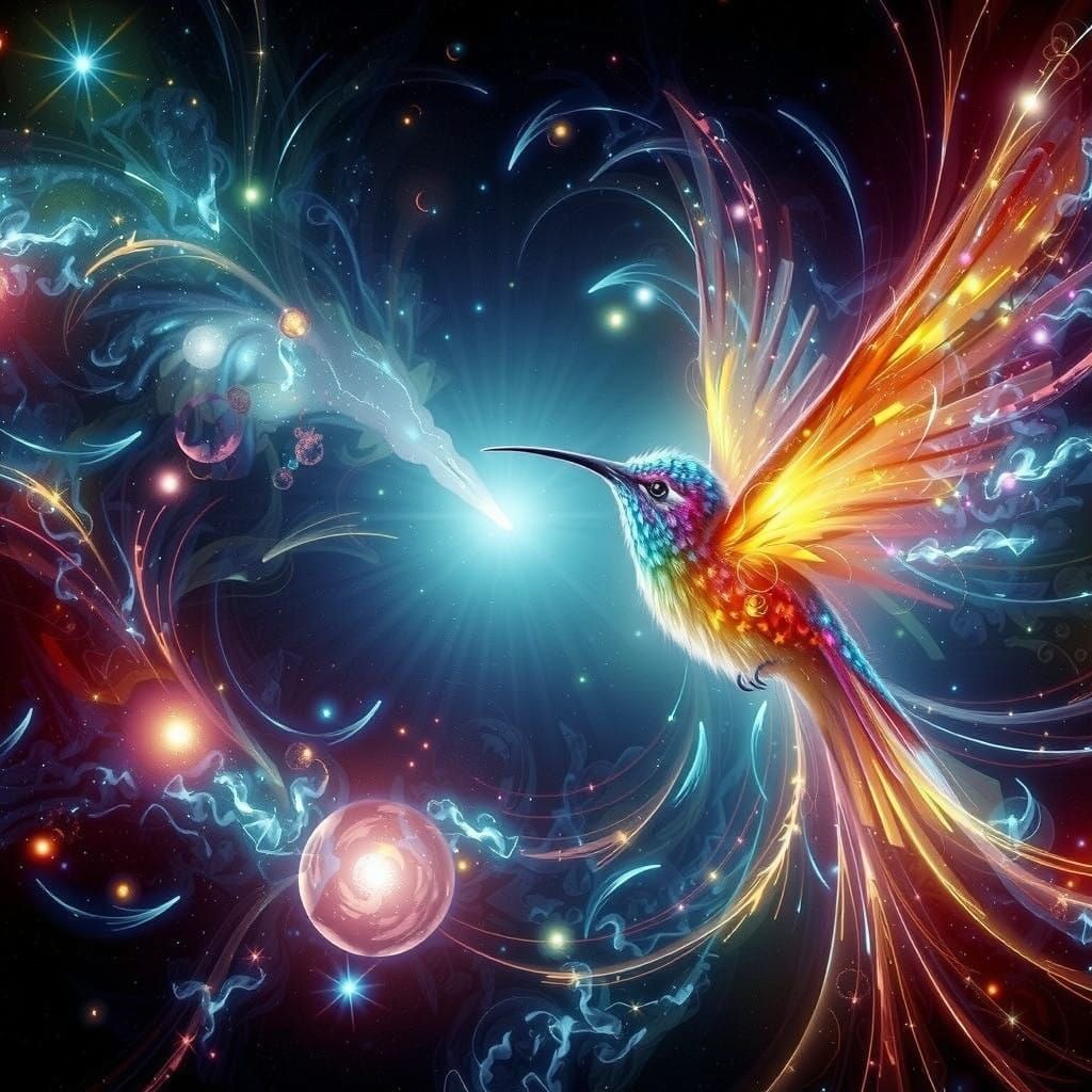 Cosmic Hummingbird Made of Celestial Energy