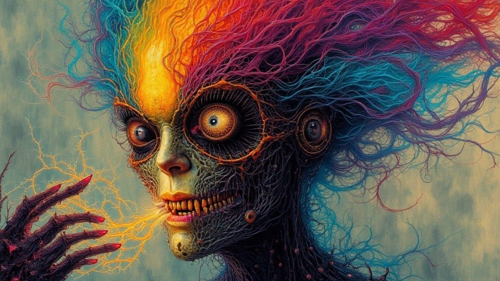 Cyborg Vampire Android with Rainbow Flames