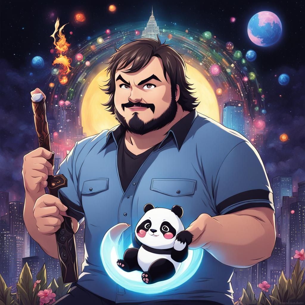 Jack Black with Panda in Anime Style