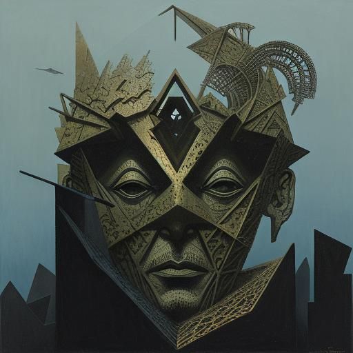 Surreal Peeping Tom in Abstract Cubist Style