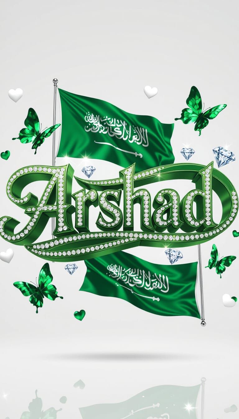 Elegant Green Typography with Butterflies in Anime Style