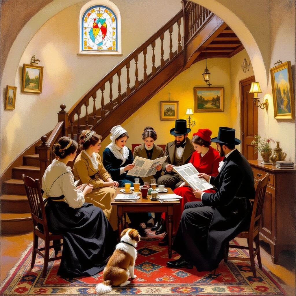 Cozy European Gathering in Impressionistic Style