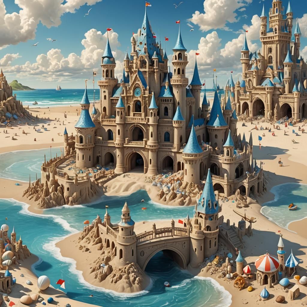 Fantastical Sandcastle on Beach in Baroque Digital Art