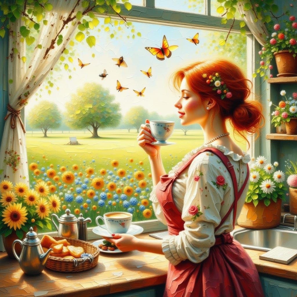 Serenely Happy Mom in Morning Kitchen