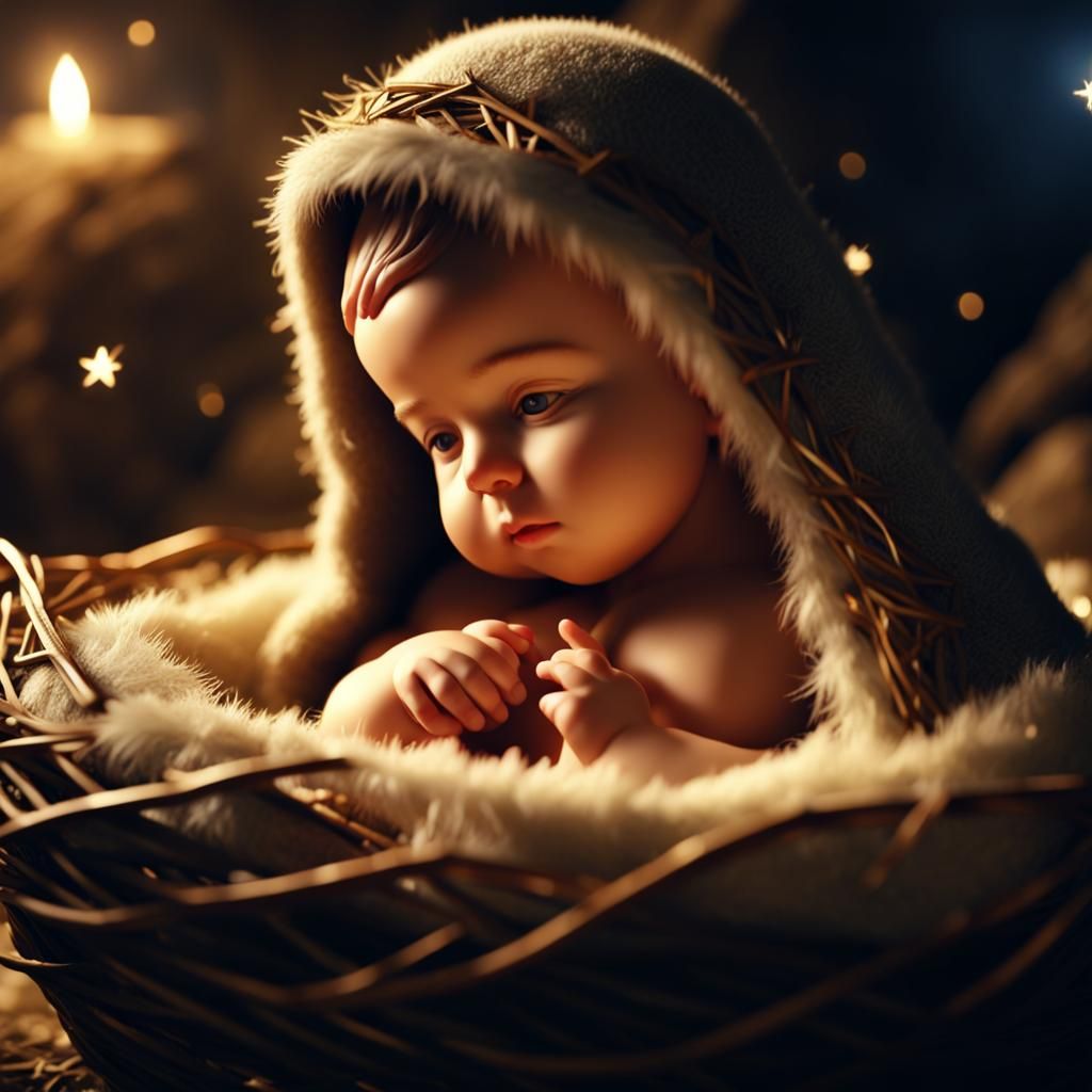 Baby Jesus in Manger Under Starlight