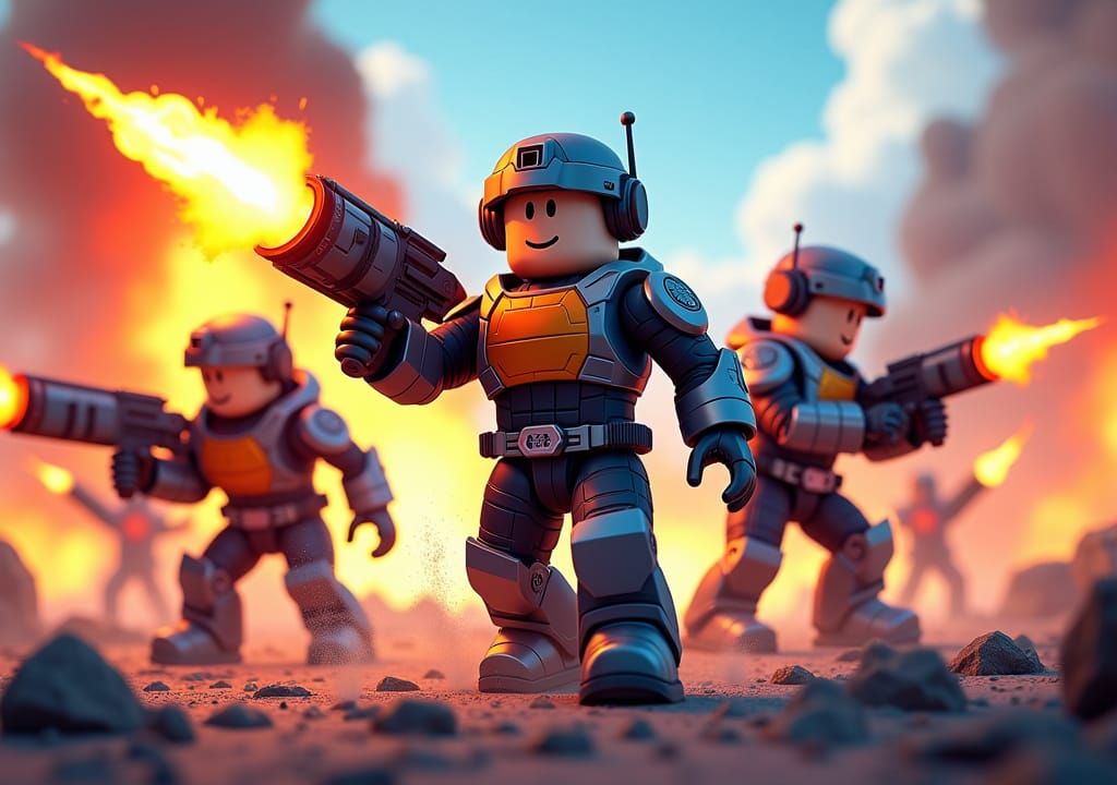 Roblox Characters in Sci-Fi Battle with Explosions