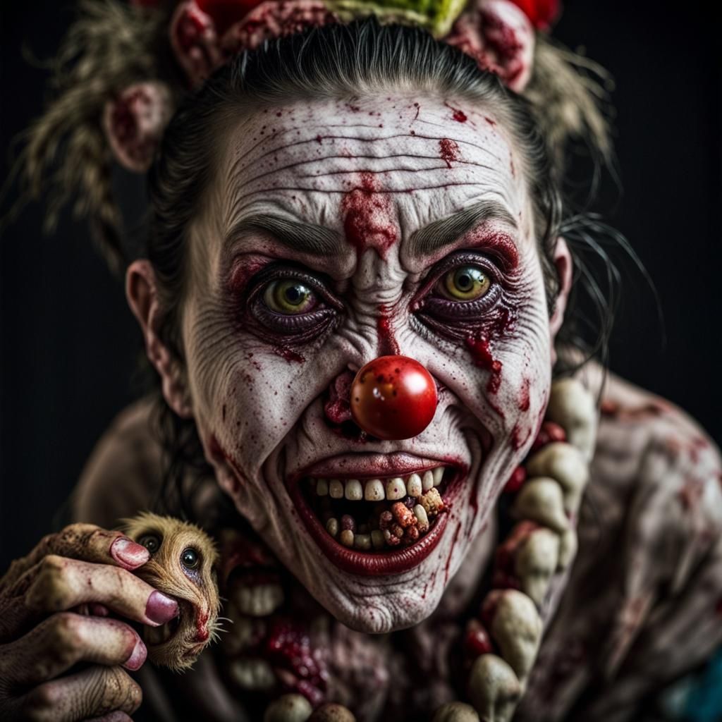 Zombie Clown Cannibalistic Feast in Hyperrealism