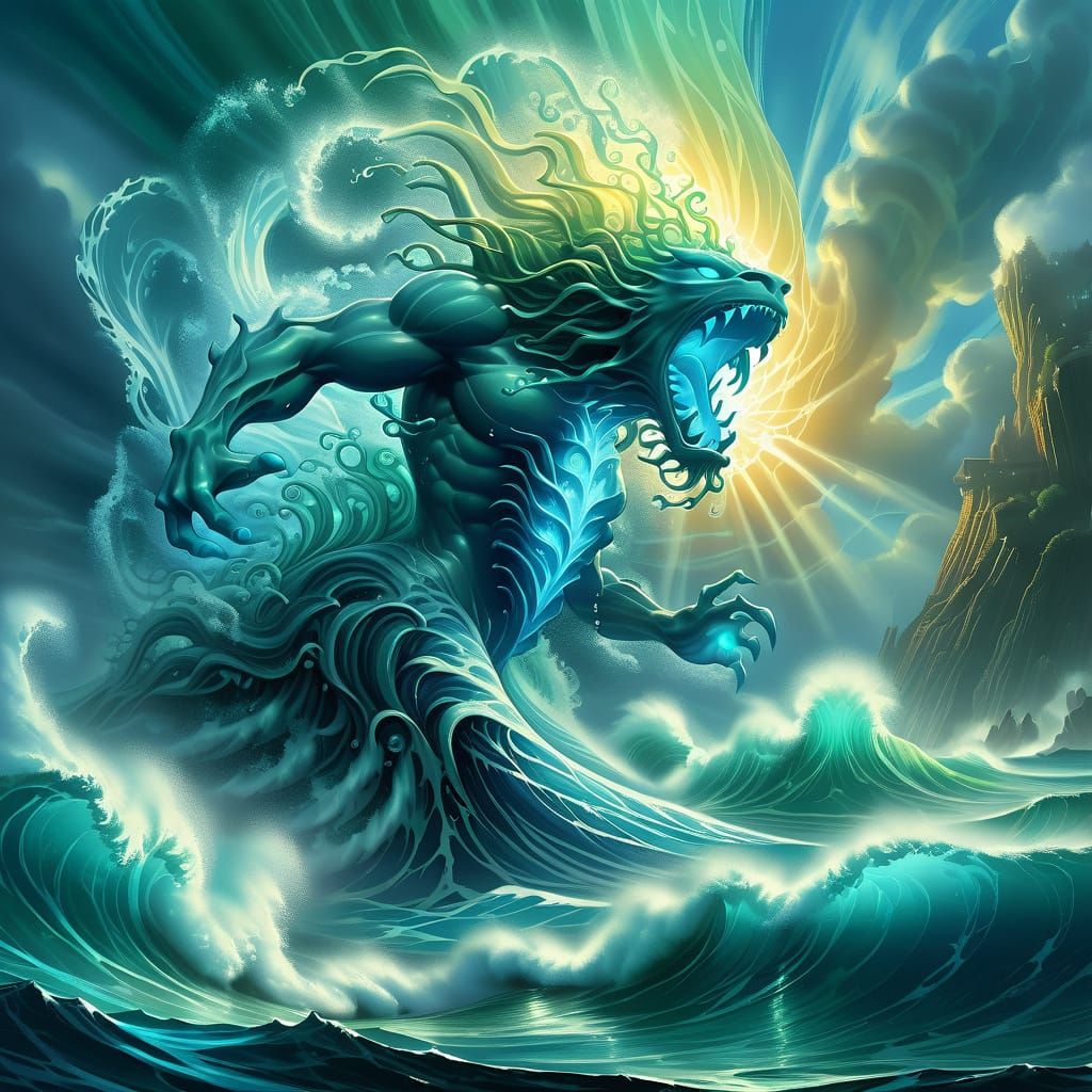 Water Elemental Unleashes Turbulent Wave in Stormy Ocean Sce...