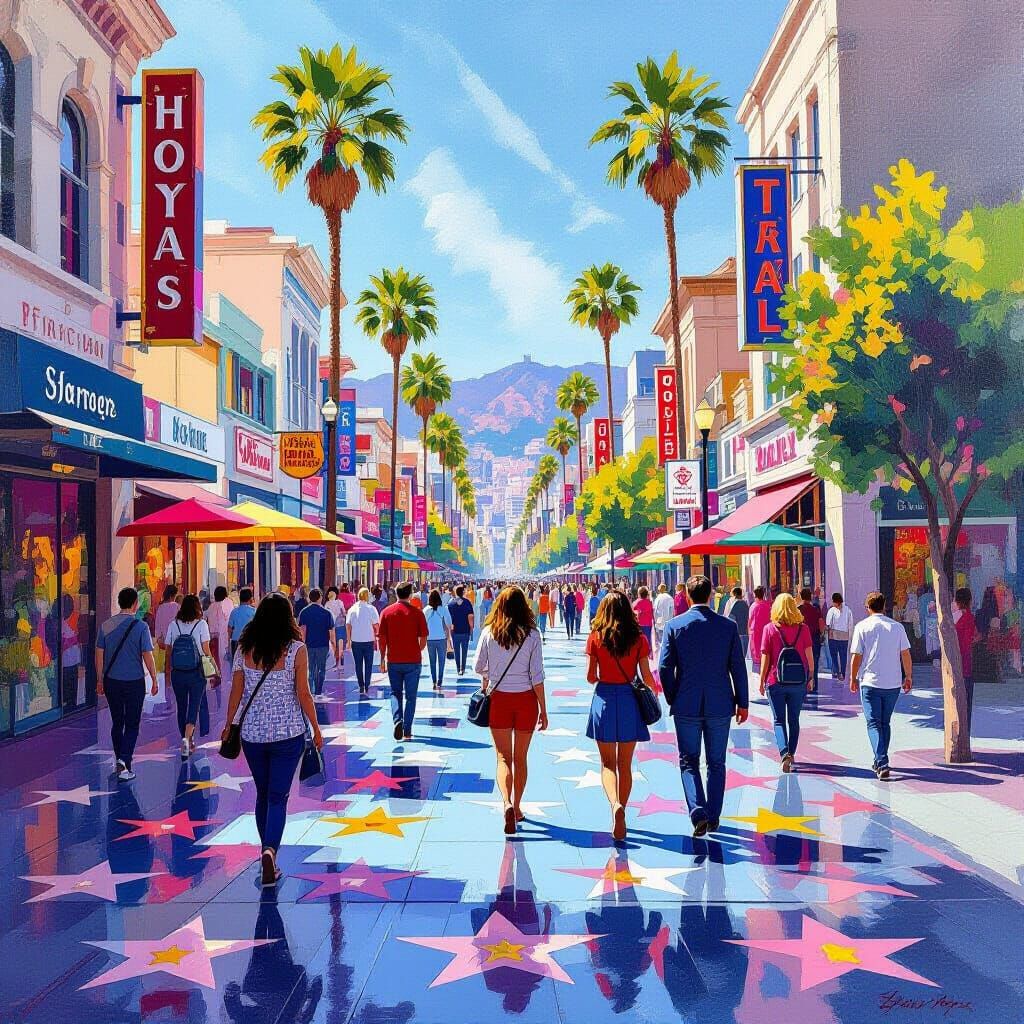 Hollywood Walk of Fame: A Hockney-Inspired Scene