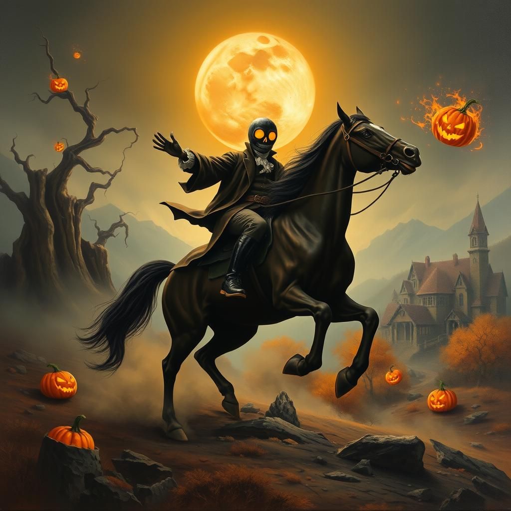 The headless horseman riding and throwing explosive pumpkins...