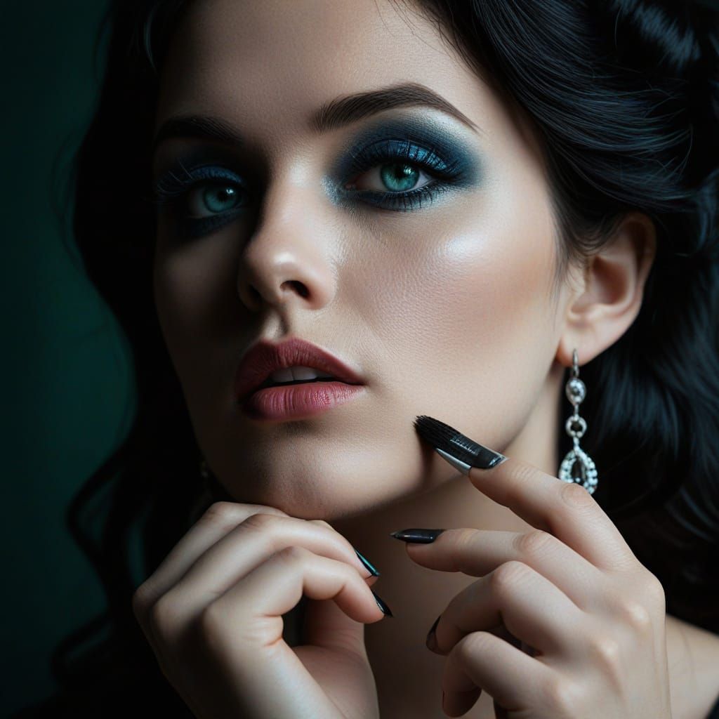 Film Noir Portrait of Aphrodite Applying Makeup