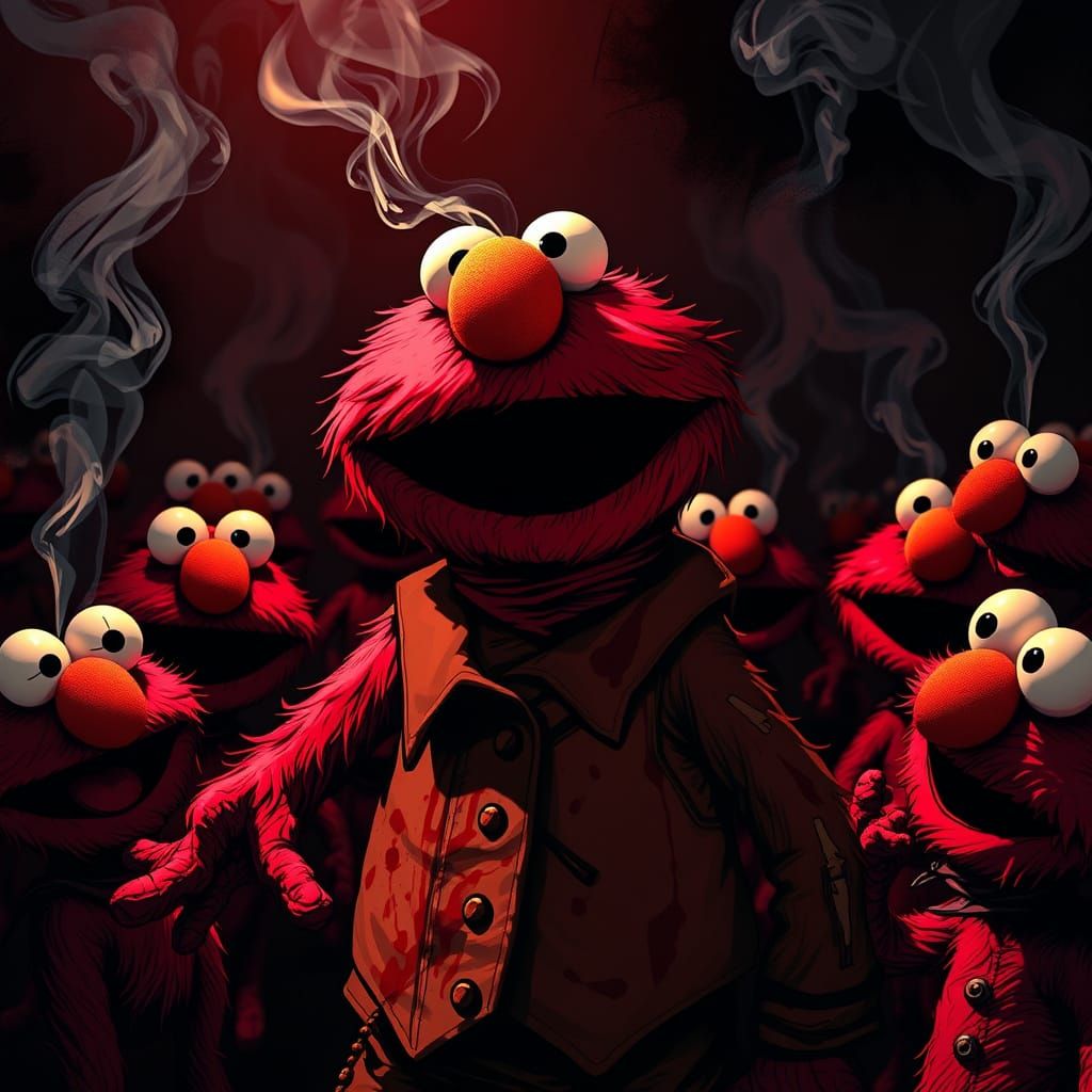 Elmo in Gritty Style With Dark, Ominous Lighting