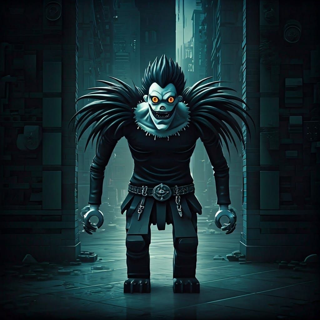 Lego Death Note Scene in Photorealistic 3D Cinematic Style