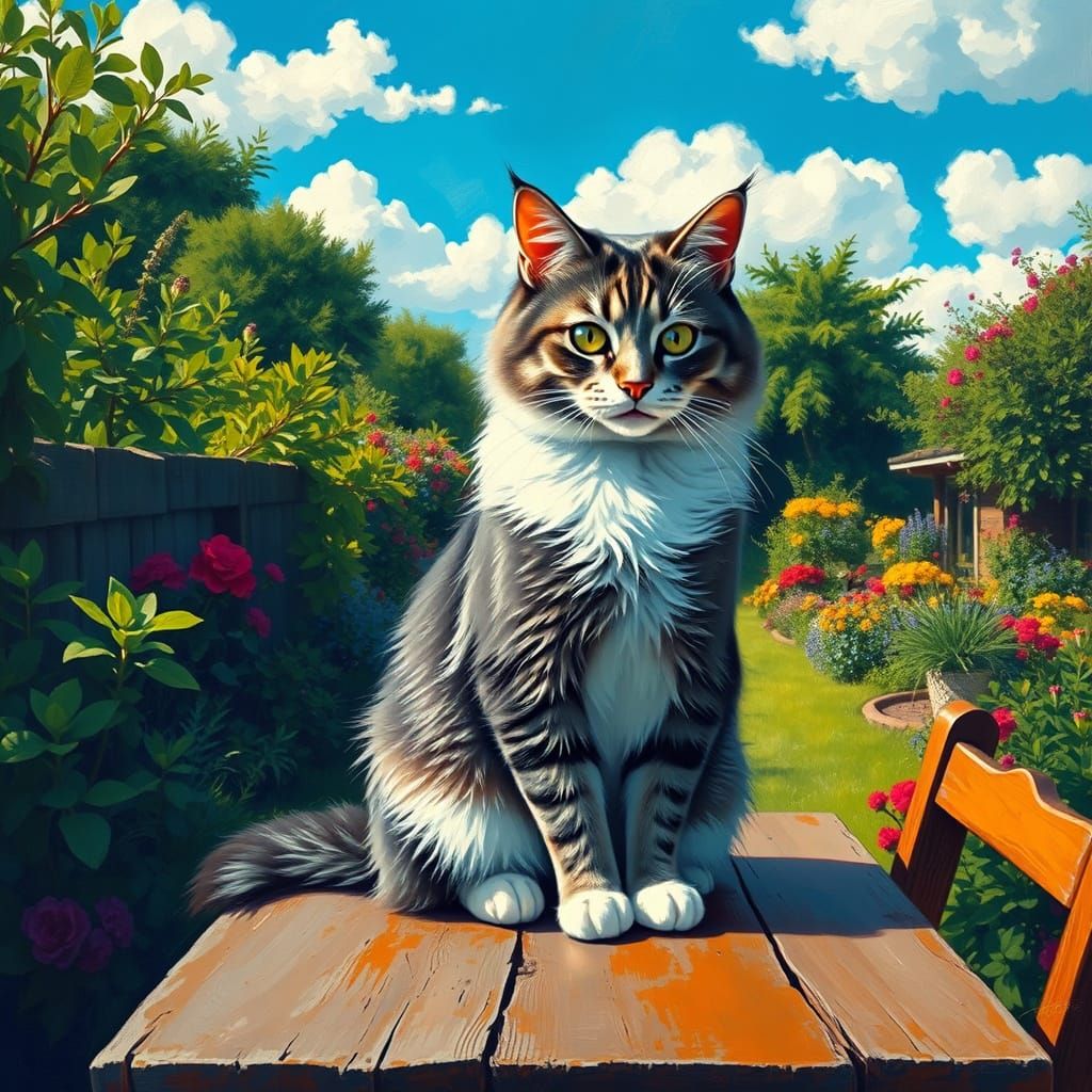 Serene Grey Cat in Garden Oasis