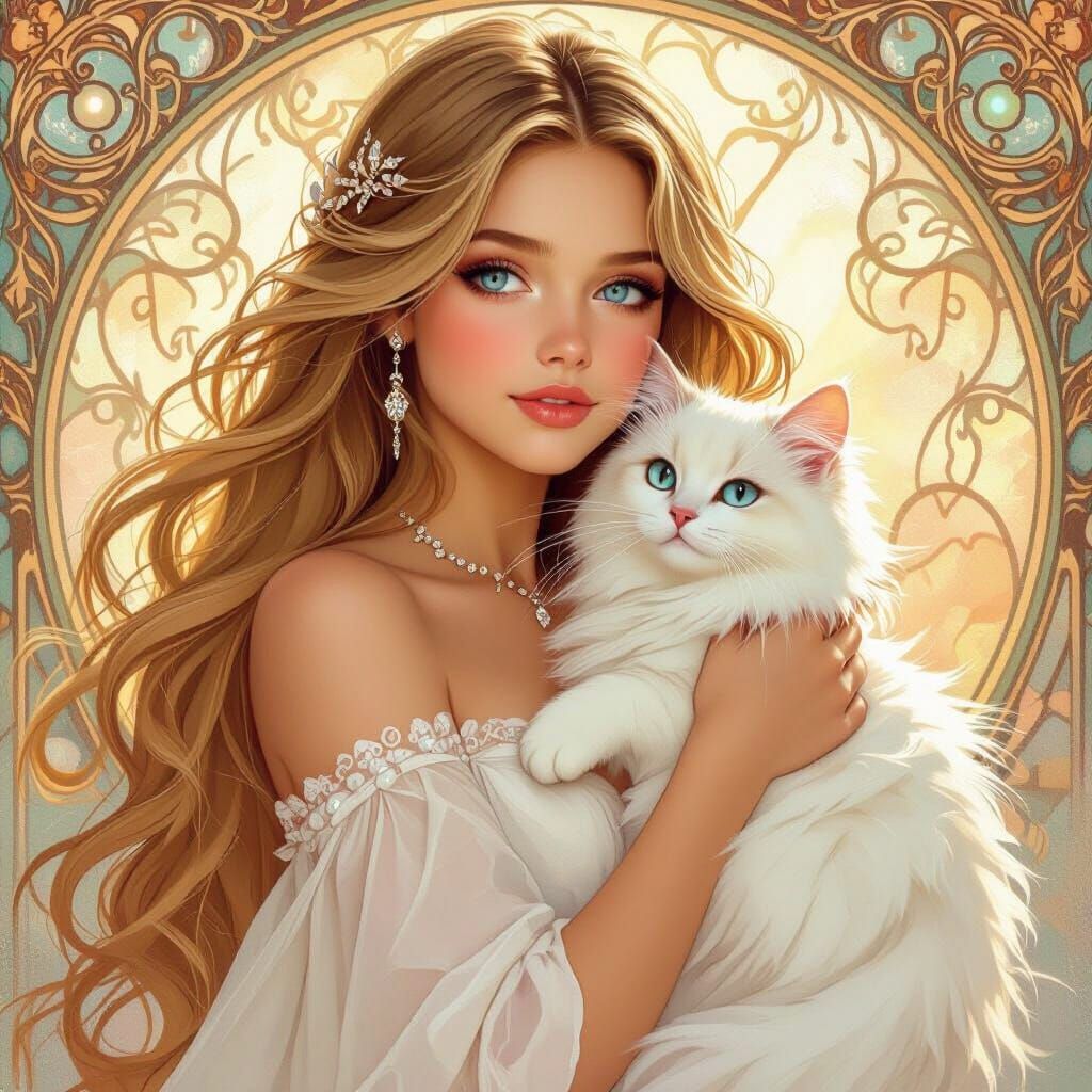Girl with Cat in Dreamy Ethereal Style