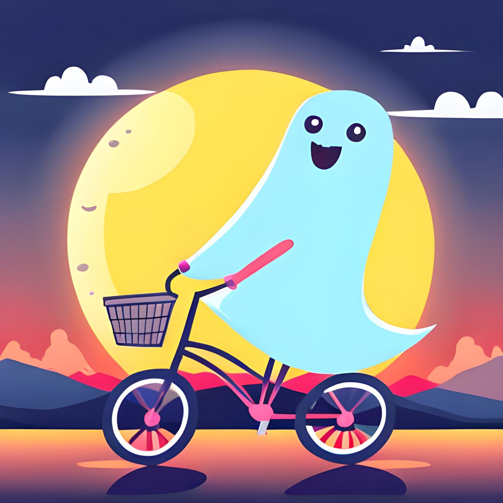 Happy Ghost Rides Bicycle on Sunny Day