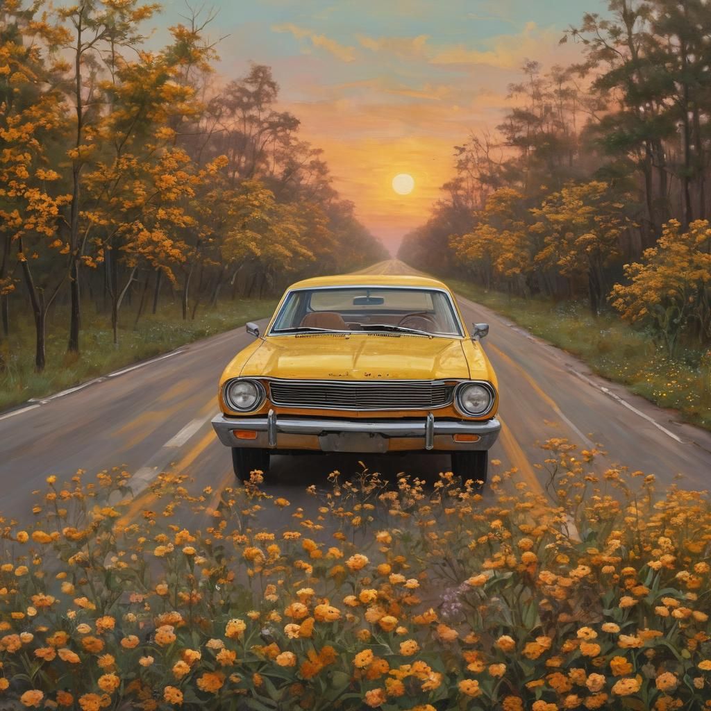 Alabama Highway in Dreamlike Folk Art Style