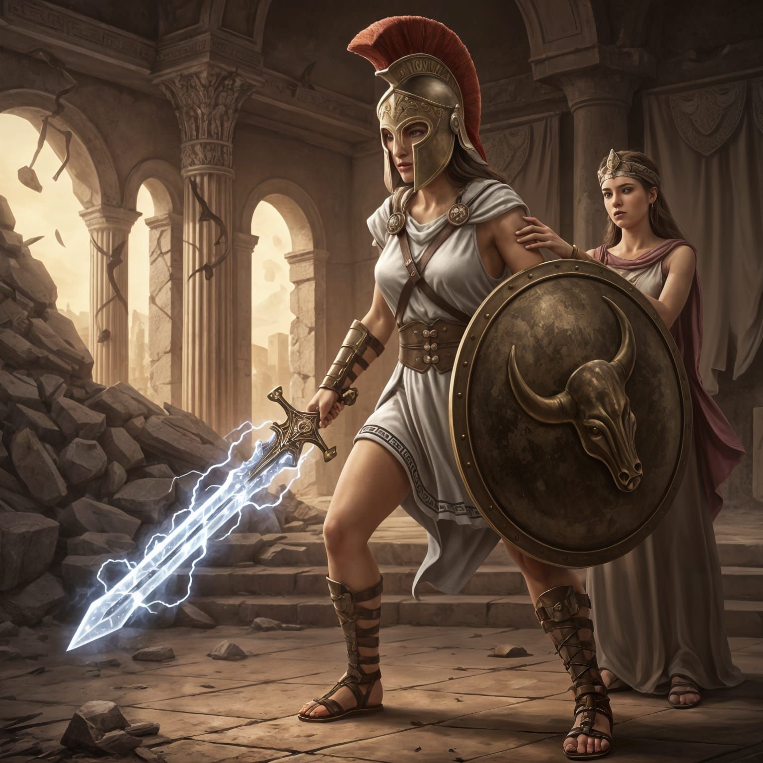 Fantasy Warrior Rescues Princess in Palace Ruins