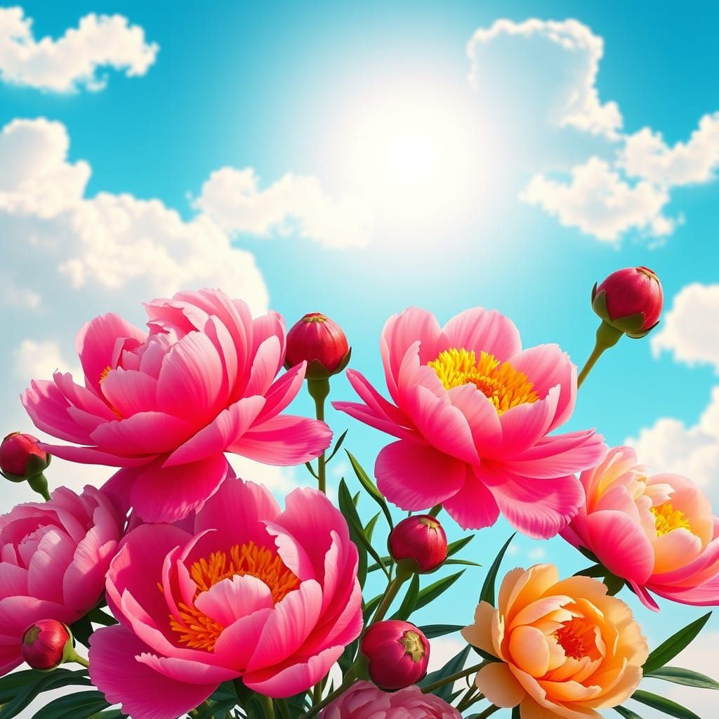 Vibrant Peony Bouquet in Pop Art Style