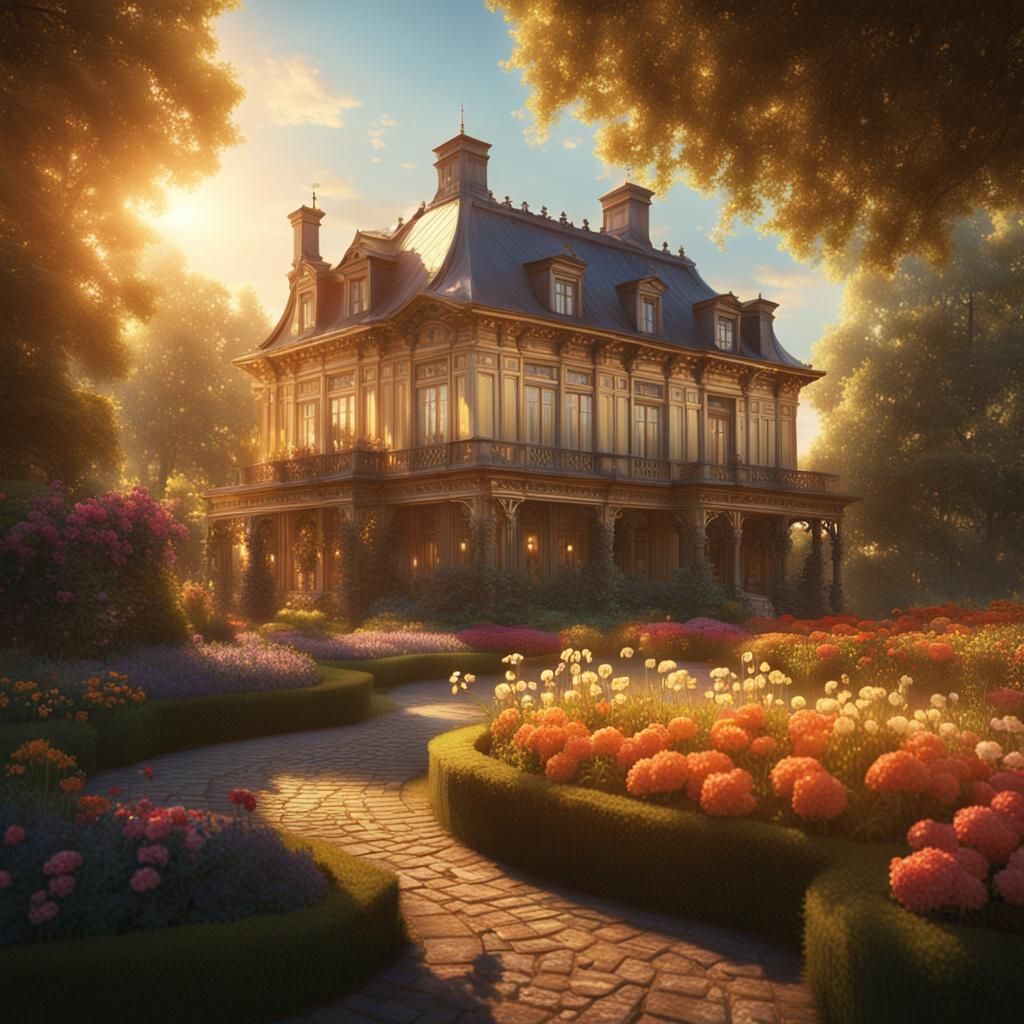 Old Mansion in Cottage Garden: Digital Matte Painting