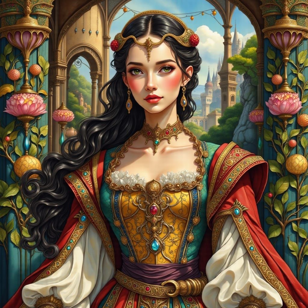 Medieval Illuminated Lady in Castle Gardens