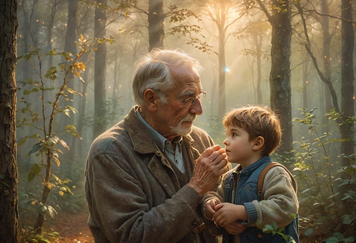 Enchanted Forest Walk: Grandfather and Grandson