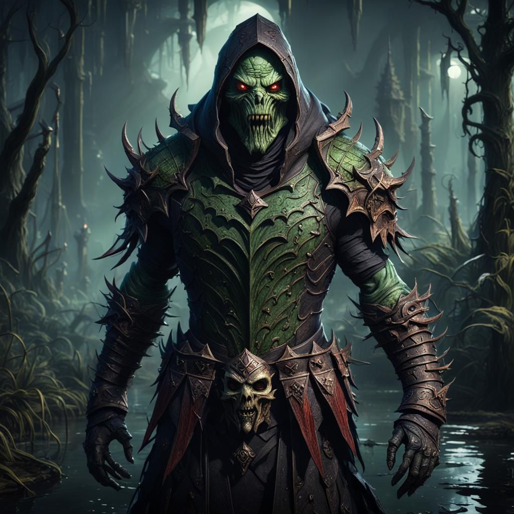 Swamp Vampire with Primordial Armor: Fantasy Concept Art