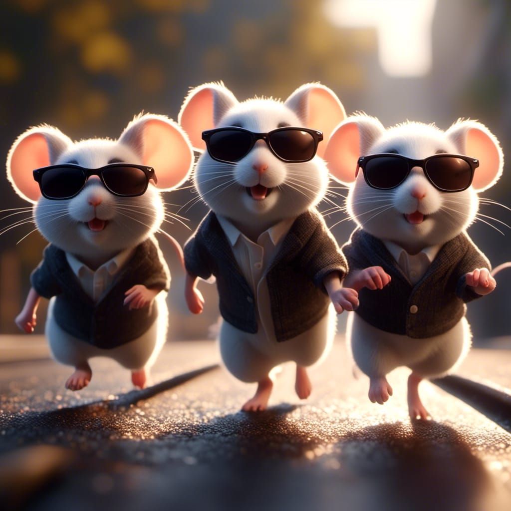 Three Blind Mice Run: Detailed Mixed Media Art