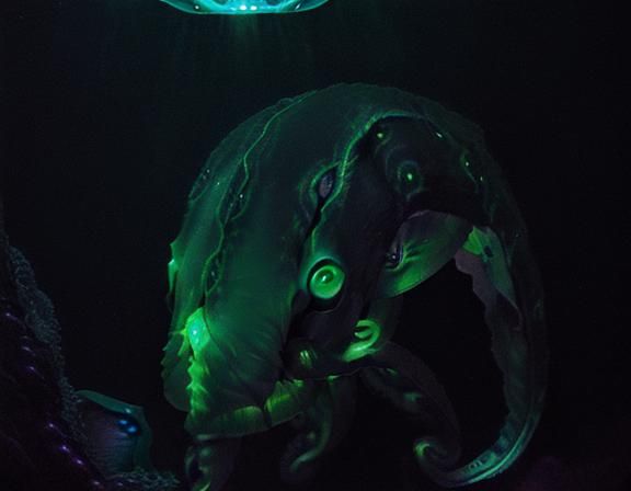 Bioluminescent Sentient Cephalopod in Rococo Style
