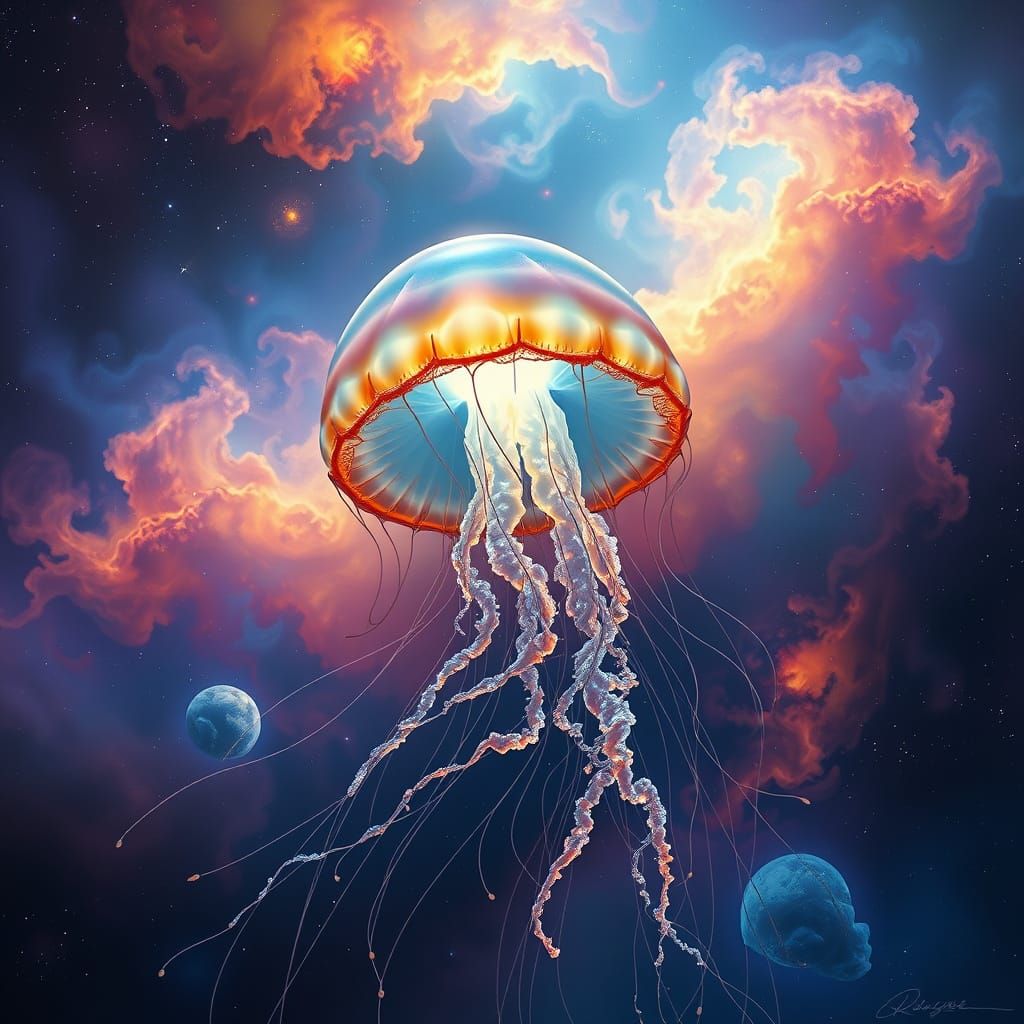 Celestial Jellyfish Drifting Through a Vibrant Nebula