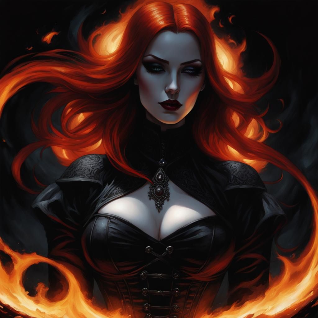 Fiery Redhead Vampire in Gothic Art Style