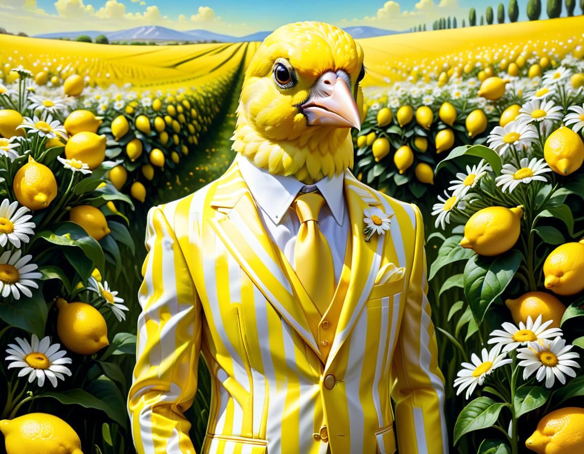Psychedelic Canary in Surreal Lemon Field