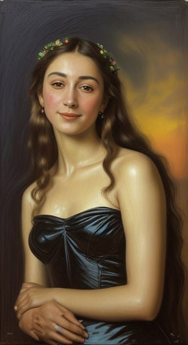 Dreamy Surrealist Portrait of a Voluptuous Brunette in Oil