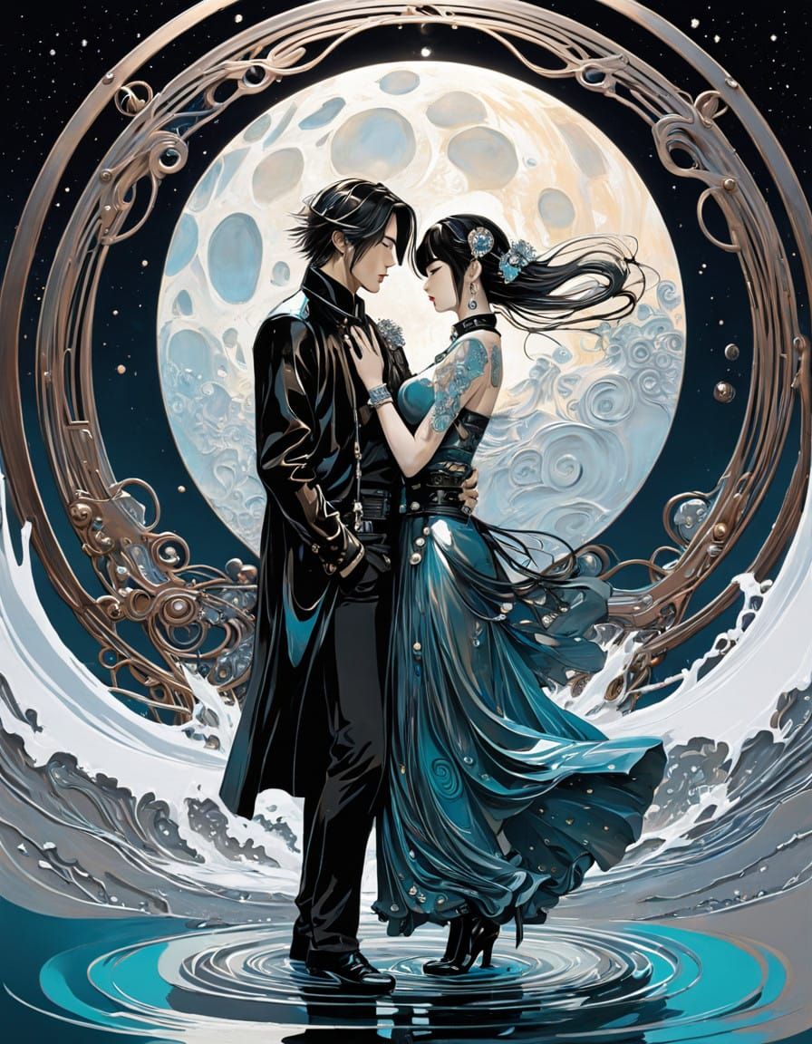 nouveau style, sparse composition, watery