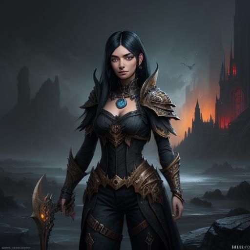 Fantasy Girl with Black Hair: Detailed Matte Painting