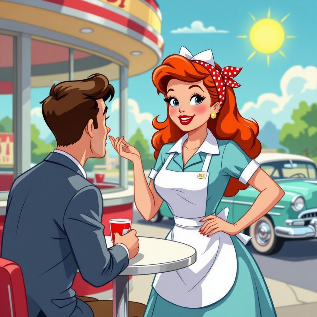 1950s Redhead Food Server in Hanna-Barbera Style