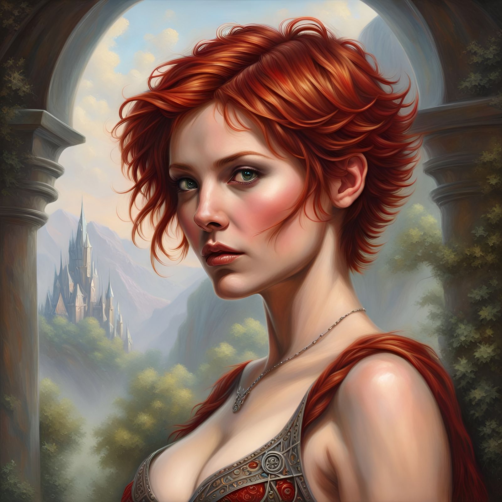 Attractive Redhead Woman with Short Hair