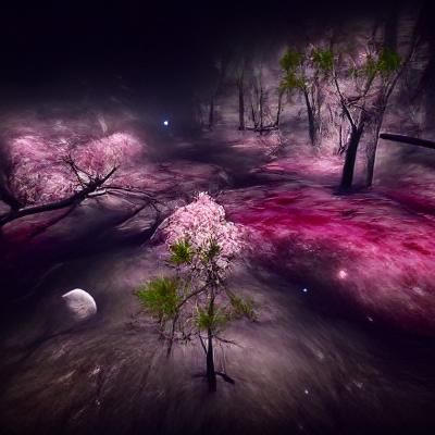 Eerie Cherry Blossom Forest at Night in 8K