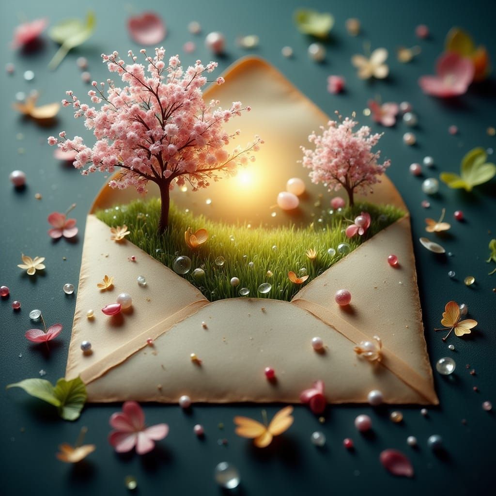 Spring Meadow Unfolds Inside Burnt Envelope