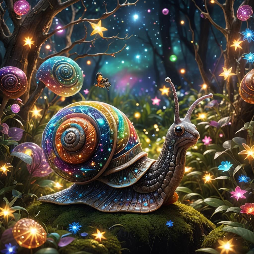 Luminous Star Snail in Enchanted Forest