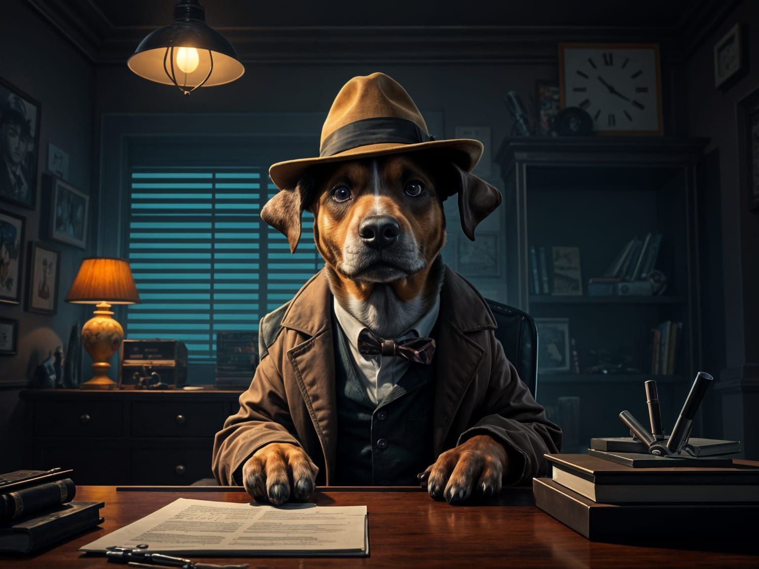 Dog Detective in Noir 1940s Office