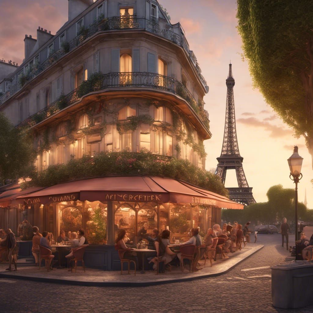 Paris Cafe at Sunset in Rococo Style