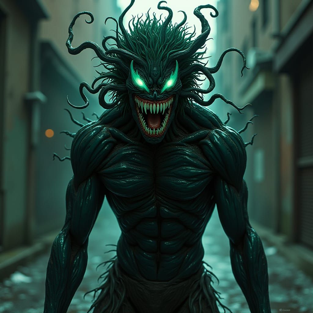 Dabi Transformed by Venom Symbiote in Comic Art Style