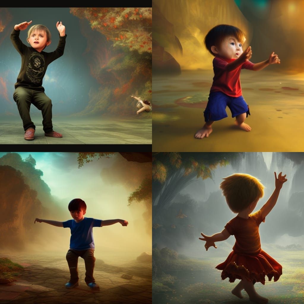 Joyful Autistic Boy Dancing in Detailed Digital Art