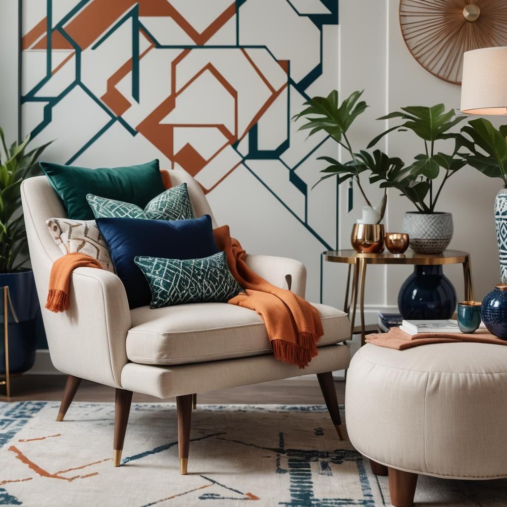 Sleek Minimalist Living Room with Vibrant Color Palette