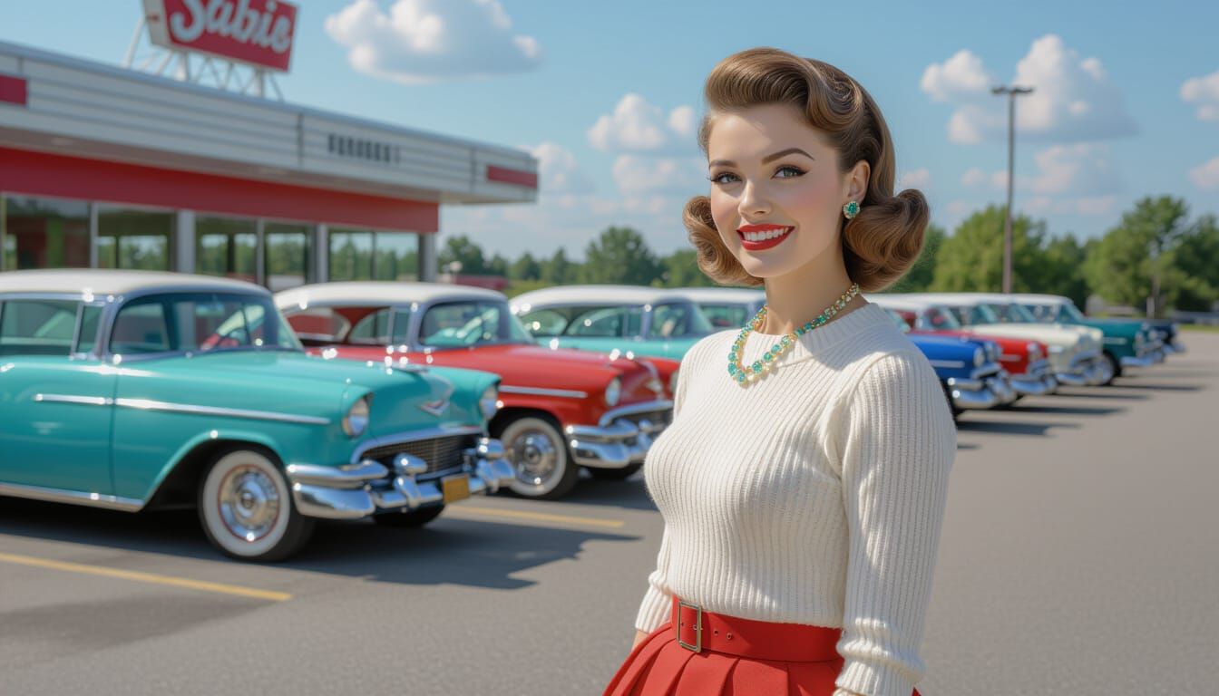 1950s Woman in Diner Parking Lot
