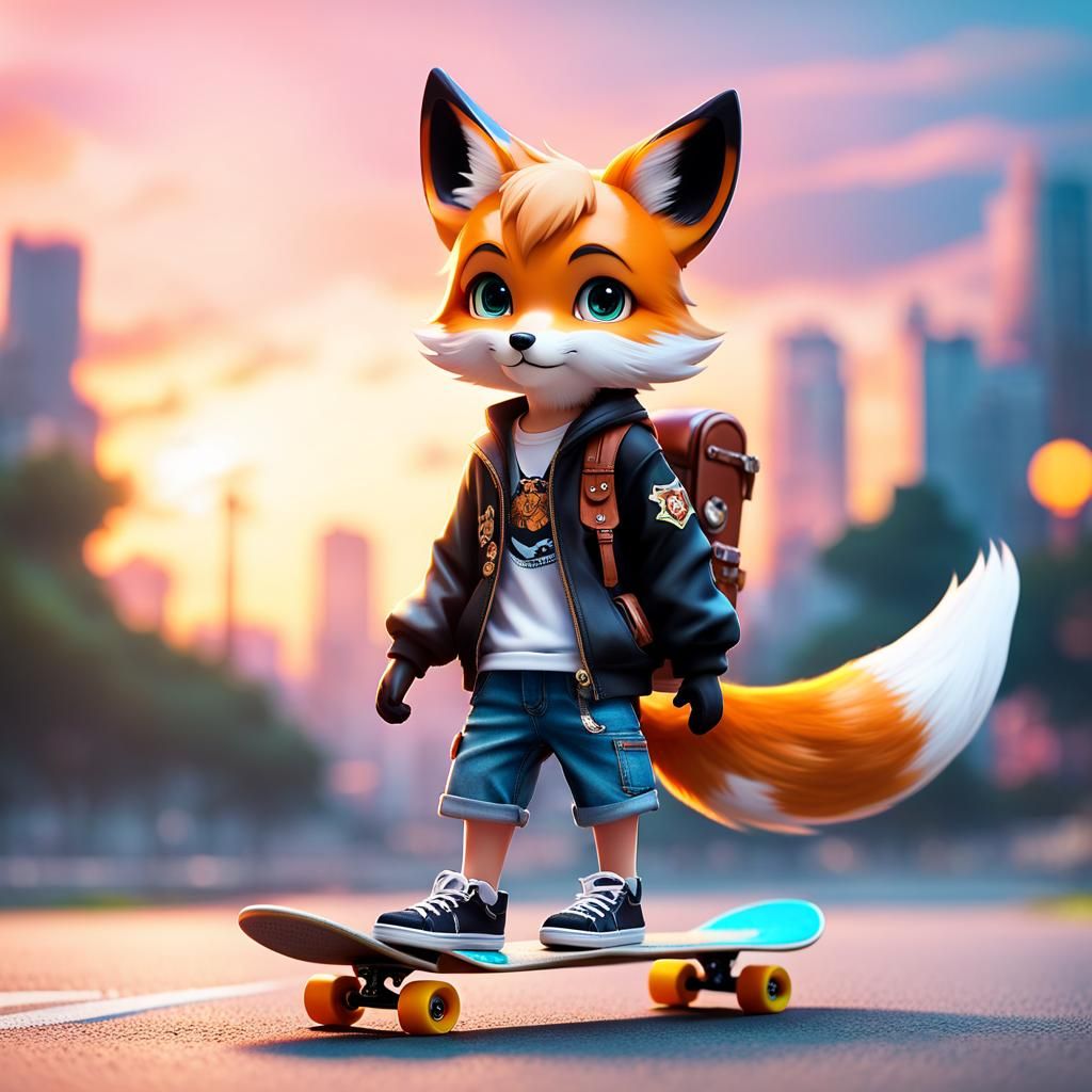 Chibi Anime Fox Skateboarder: A Digital Fairytale