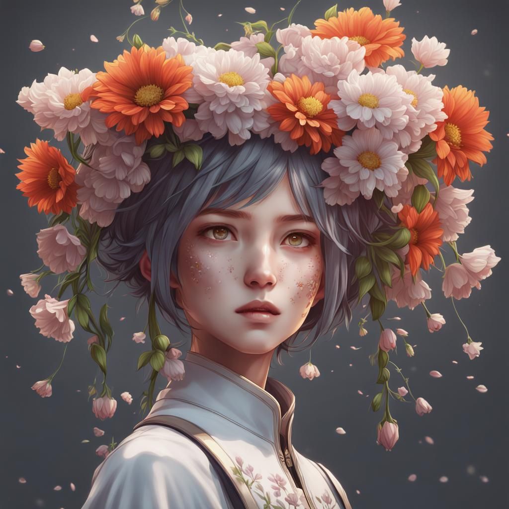 Anime Flowerhead 3D Art: Detailed Digital Render